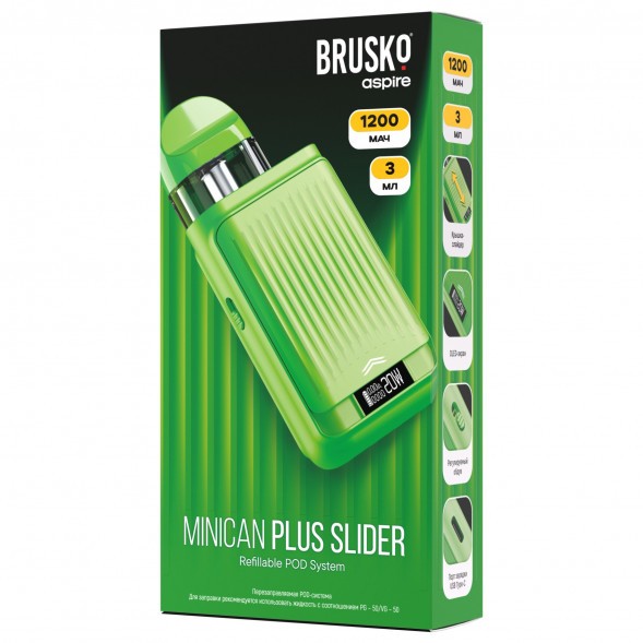 Электронная сигарета Brusko - Minican Plus Slider (Зеленый) купить в Ростове-на-Дону
